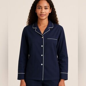 J CREW navy blue Pajama Top with White Trim smart and stylish